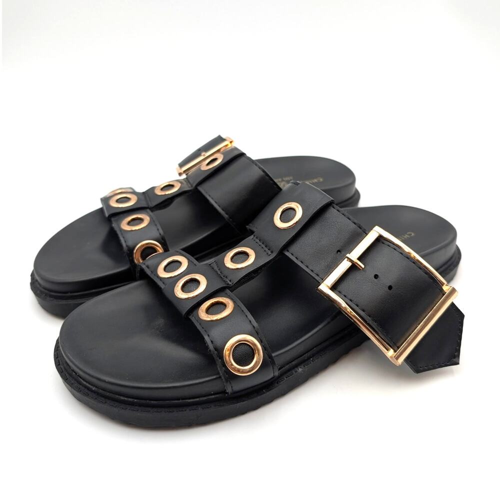 Chinese Laundry Rozalia Slide Sandals Big Buckle Women's Black Size US8 EU38.5